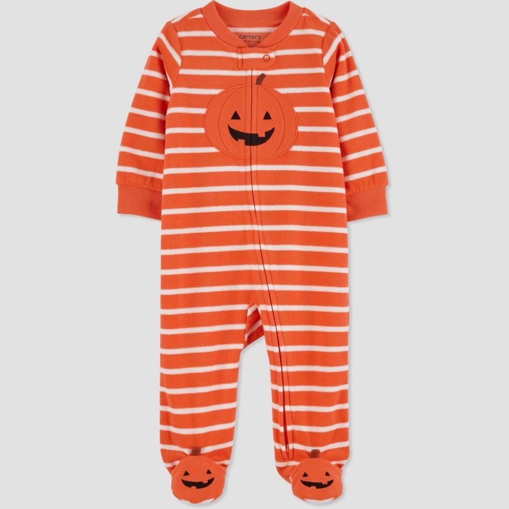 Carter's JOY Baby Pumpkin Fleece Striped Footed Pajama Orange NWT